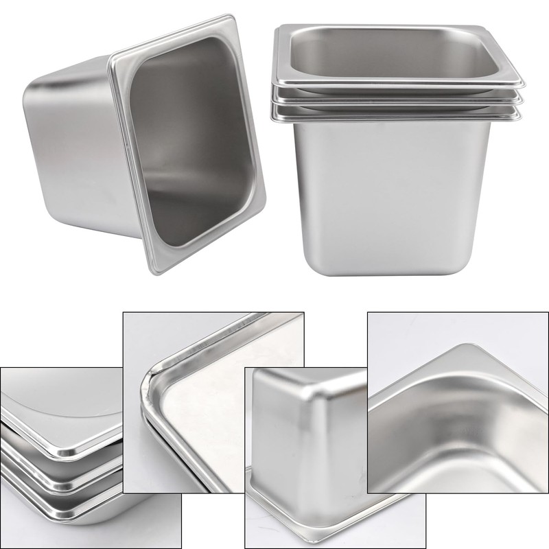 Biugaaufai 8 Pack 1/6 Size Stainless Steel Steam Pan, 6