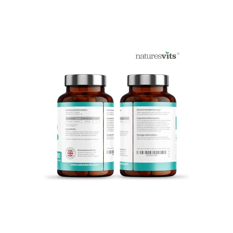NAC Supplement, 600mg - 90 N-Acetyl-Cysteine Capsules- Vegan Friendly Amino