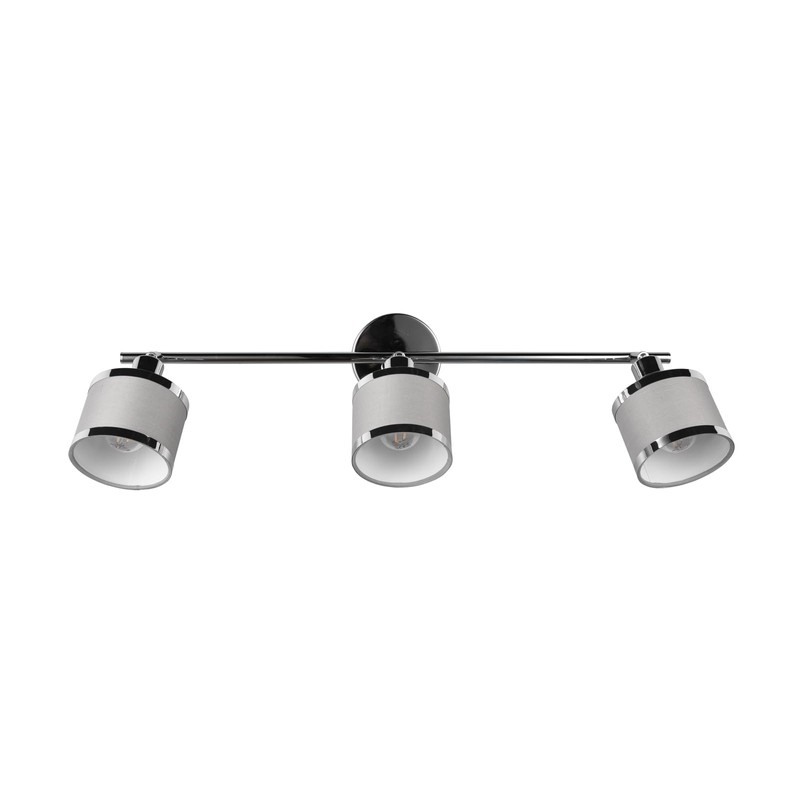 3-Bulb Ceiling Spotlight Silver Chrome Fabric Shade Grey Width 80