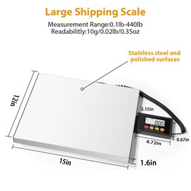 UNIWEIGH Digital Postal Scale,440lb x 10g Accuracy Shipping Scale,Stainless Steel Platforms,Heavy Duty Scale with LCD/Hold/Tare Functions,Postage Scale for Packages,Luggage Scale,Battery&USB Included