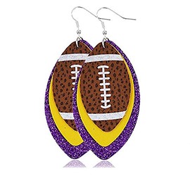 Football Earrings Glitter Faux Leather Football Earrings Single Layer Football Dangle Earings Baseball Leather Teardrop Earrings Lightweight Ball Leather Dangle Earrings Football Jewelry, Metal Leather, leather,
