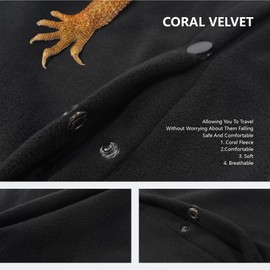 Bearded Dragon Carrier and Harness Set, Beardie Leash, Lizard Adjustable Harness Sling Bag, Reptile Small Pet Backpack Accessories (Black)