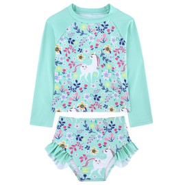 Kinberr Girls Swimsuits 3 Piece Rash Guard Sets Long Sleeve Bathing Suits Size 3-10 Years