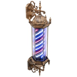 TFCFL 110V Barber Rotating Light,Barber Pole Retro Style Light,Hair Barber Salon Shop Open Sign,Barber Pole Red+White+Blue Stripes LED Light,Wall-Mounted Barber Li-GHT 50RPM (Red+White+Blue)