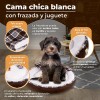 Cama para Perro Pequeño con Frazada Reversible + Juguete Hueso