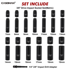 CASOMAN 27 Pieces 3/8-Inch Drive Impact Socket Set, Deep & Shallow, Metric (7mm - 19mm), 6 Point, CR-V Steel