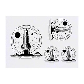 4 x 'Rocket Launchpad' Temporary Tattoos - Water Resistant, Skin-Safe, Non-Toxic Transfers, Mixed Sizes (TO00078488)