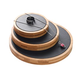 Bocar Bamboo Jewelry Display Stand Showcase for Jewelry Necklace Bracelet Ring Organizer (ZZ-Y3-black Leather)