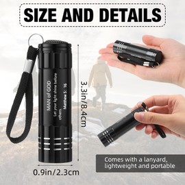 Glooglitter 12 Pcs Man of God Gifts Mini Flashlights Bulk, Aluminum Handheld Flash Light with Lanyard Small LED Flashlights Church Gifts for Men Dad Father's Day Religious Party Favors (Black)
