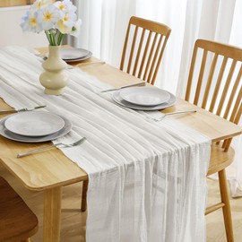 White Table Runner, 80 x 300 cm Modern Table Runner, White Muslin Table Runner, Boho Table Runner for Decoration, Christening, Wedding Decoration, Kitchen Table Decoration, Party Birthday Decor