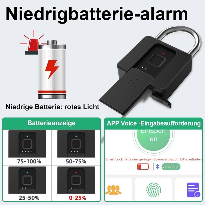 Lock Fingerprint, Eseesmart Padlock, Lock with Key App, Large Padlock
