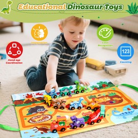 Anginne Montessori Toys for 1 2 3 Year Old Boy, Wooden Dinosaur Toys for Kids Toddler Toys Gifts for 1-3 Year Old Boy 1st Birthday Gifts for Boys Girls Educational Toy Gift for Kids