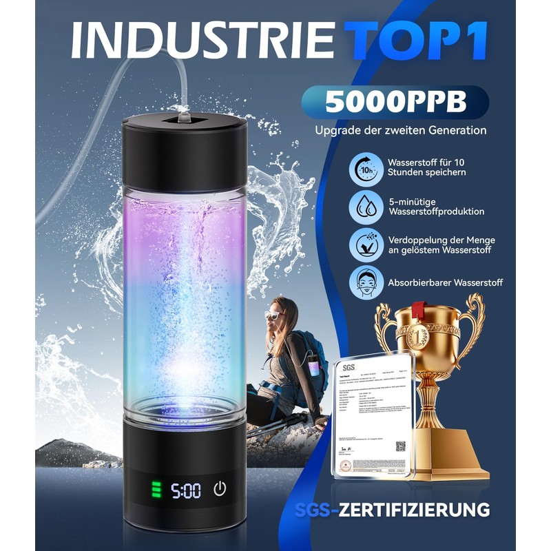 IUHFSIFS New Hydrogen Water Bottle with Digital Display, 5000 PPB