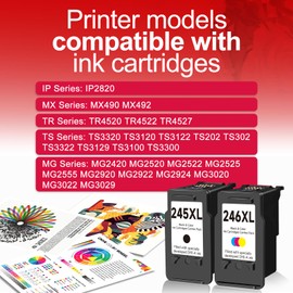 245XL 246XL Ink Cartridge Compatible Replacement for Canon PG 245 XL CL 246 XL Combo (1 Black 1 Color, 2 Pack) PG245 CL246 for PIXMA TR4520 MX490 MG2522 MX492 TR4522 TR4500 TS3122 MG2520 Printer
