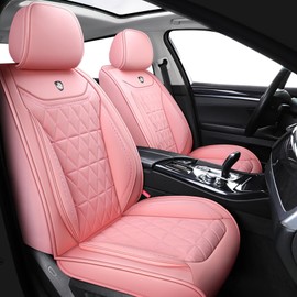 SILMOG Leather Car Seat Covers,Waterproof Seat Covers 5-Seater Full Set with Airbag Compatible,Universal Automotive seat Covers for Cars,SUV,Trucks,Pickup (Pink, Full Set)
