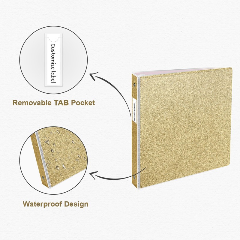 EYROZILL 3 Ring Binders 1 Inch Round Rings Binder Gold
