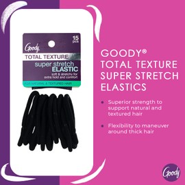 Goody Total Texture Super Stretch Elastics - 15 Count, Black - Suitable for All Hair Types - Ouchless Pain-Free Hair Accessories for Women and Girls - All Day Comfort Won't Break or Snag Your Hair