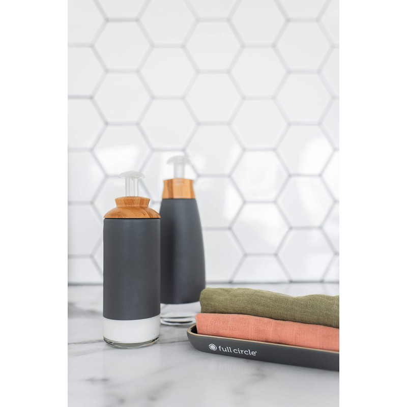 Full Circle Foam Soap Dispenser, Bamboo Lid, Ceramic, White, 16-Ounce