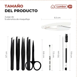 Lumbor37 Set de 9 Pinzas para Cejas de Acero Inoxidable, Pinzas de Precisión con Tijera, Kit Profesional para Depilar y Moldear, Incluye Caja de Almacenamiento