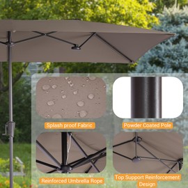 Bonosuki 10 x 6.5FT Large Patio Umbrella, Outdoor Double-Sided Rectangle Market Umbrella with 6 Sturdy Ribs UV Protection for Market, Garden, Deck, Backyard, Pool(No Base)