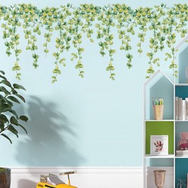 DRWSSR 3 Sheets Hanging Creative Removable DIY Green Vine Wall Stickers Fresh Literary Green Plants Wall Decals Vinyl Spring Scene Mural for Girls Kids Room Bedroom Bathroom Living Room Decoration
