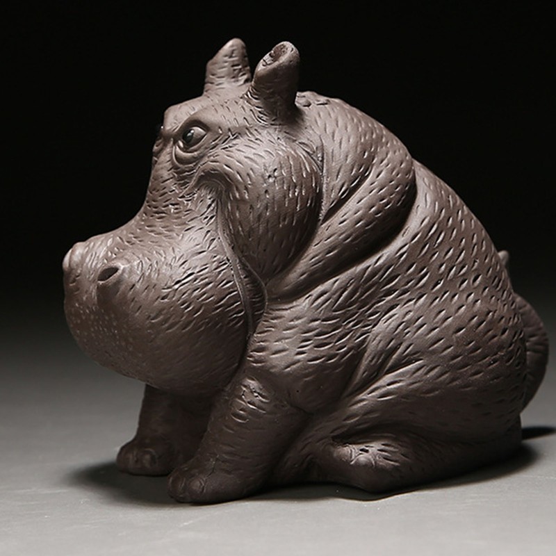 Hippo Figurine Purple Clay Ceramic Tea Pet Sculpture Hippo Statue