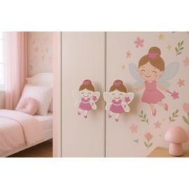 (2-Pack) Magic Fairy Pull Handles - Door Knobs - Fairy Theme for Wardrobes & Cupboards - Nursery, Playroom, Bedroom Decor (Large 9.1 x 7.7 cm)