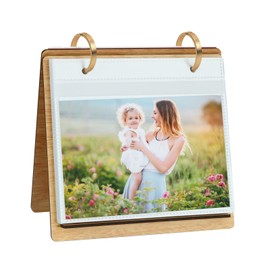 ZEEYUAN 60 Pockets of 4x6 Photo Frame Flip Photo Album on Stand 4x6 Wooden Picture Frames Collection for Desktop
