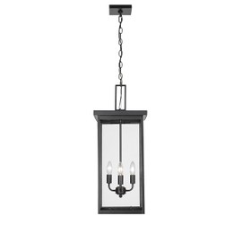 ML Lighting | Barkeley Collection | 42605-PBK | 27" Modern Four Bulb Outdoor Steel Large Hanging Lantern | Anti-Rust Powder Coat Black with Clear Glass Shade | Exterior Ambient Light for Safety