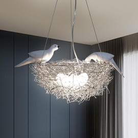 Bokknppo 5 LED Chandelier Bird’s Nest Light Fixture Creative Egg Hanging Adjustable Ceiling Lamp Art Bird Nest Pendant Light for Bedroom Living Room Hallway Cafe Restaurant, Silver