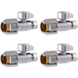 SharkBite Max 1/2 x 3/8 Inch Compression Straight Stop Valve, Pack of 4, Quarter Turn, Push to Connect Brass Plumbing Fitting, PEX Pipe, Copper, CPVC, PE-RT, HDPE, UR23037A4