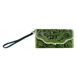 Myra Bag Western Leather Floral Wristlet Wallet for Women, Green