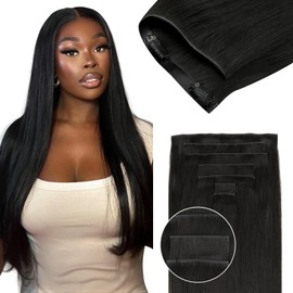 Lashey Invisi Edge Clip in Hair Extensions, 7pcs 110g 16 Inch Natural Black Seamless Clip in Hair Extensions Human Hair Silky Straight Real Remy Human Hair