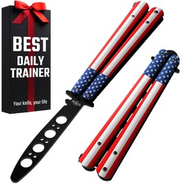 Butterfly Knife - Balisong Trainer - American Practice Butterfly Trainer with Sure Spring Latch - Balisong Knives NOT Real NOT Sharp Blade - Full Stainless Steel Fake Dull Trick CSGO Fidget Toy K14 U-N