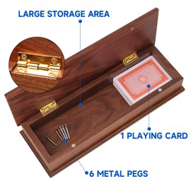 GSE Games & Sports Expert 2-Track Wooden Cribbage Board Game Box with Playing Cards, Metal Pegs and Storage Drawer, Classic Cribbage Board with Large Storage