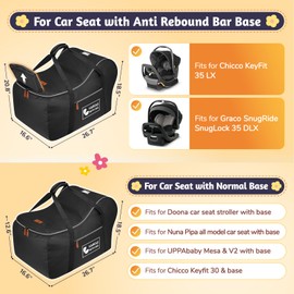 YOREPEK Car Seat Travel Bag Fits Infant Carseat with Anti-Rebound Bar Base, Padded Carseat Bags for Air Travel, Car Seat Airplane Cover with Side Pocket for Baby Essentials, Black
