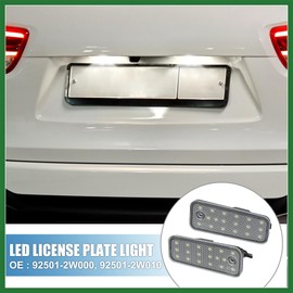 Motoforti Car 6500K White 3528SMD LED License Plate Light Assembly 92501-2W000 for Hyundai Santa Fe 2013-2016 ABS Clear Black (Set of 2) Long-Lasting