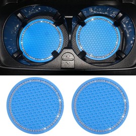 Paifeancodill 2Pcs Bling Car Cup Holder Coasters - Universal Insert Coaster, Heat Resistant Drink Holder, Crystal Rhinestone Vehicle Interior Accessory (Blue)