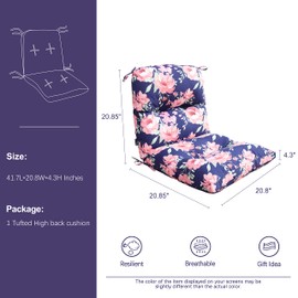 BOSSIMA Outdoor Indoor High Back Chair Tufted Cushions Comfort Replacement Patio Seating Cushions Pink Flower