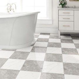 ZRJT 30-Pack 30 Sq.Ft Peel and Stick Floor Tiles Vinyl Polish Pattern Flooring, 12” x 12” Self Adhesive Vinyl Flooring DIY for Kitchen, Bathroom, Laundry, Polish Light Grey&White Marble