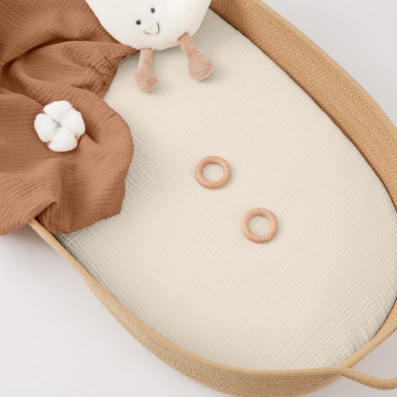Susurration Muslin Bassinet Fitted Sheet Set of 2, 100% Cotton