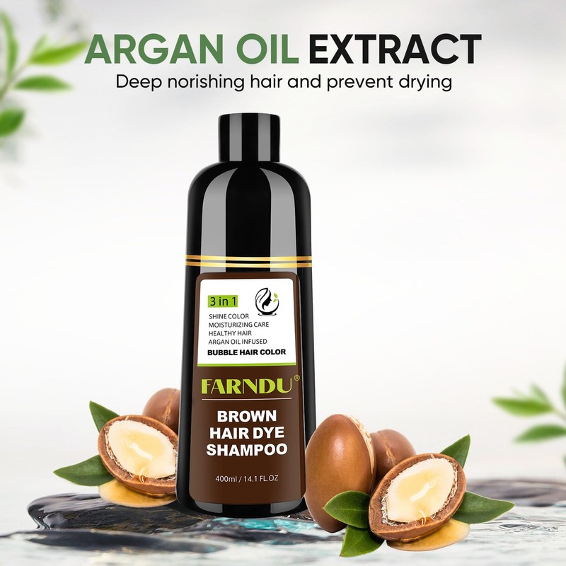 Brown Hair Dye Shampoo for Women Men, Gray Hair Coverage,
