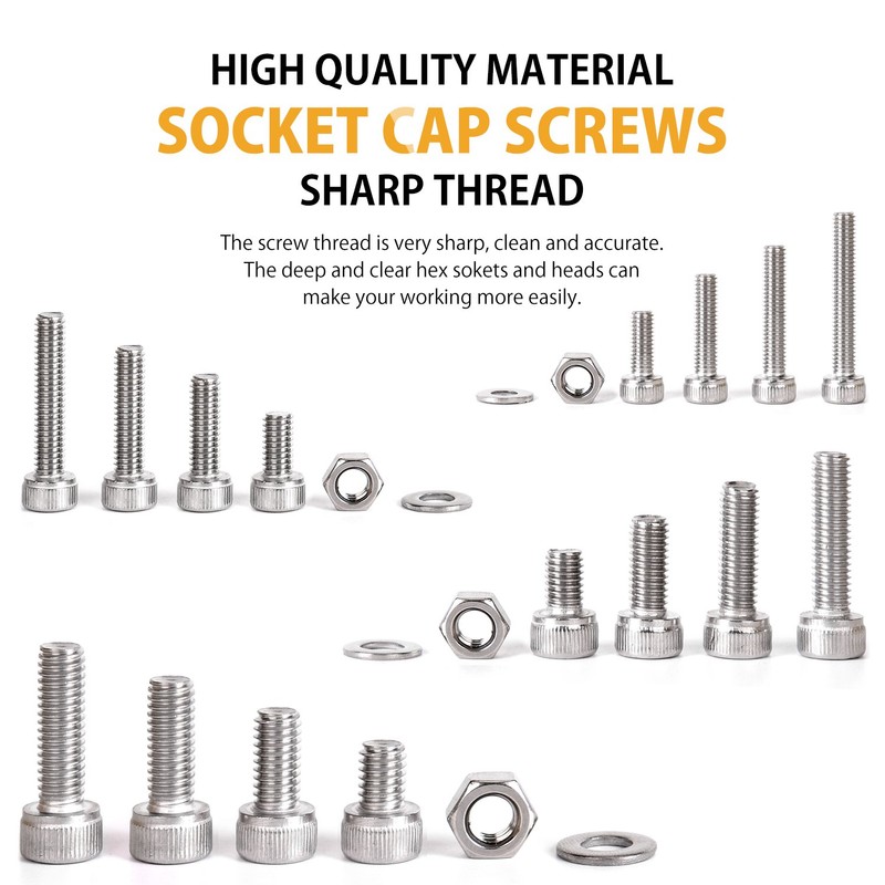 520PCS M3 M4 M5 M6 Stainless Steel Hex Button Screws