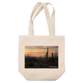 Lantern Press Saguaro National Park, Arizona, Cactus at Twilight (100% Cotton Canvas Reusable Tote Bag)