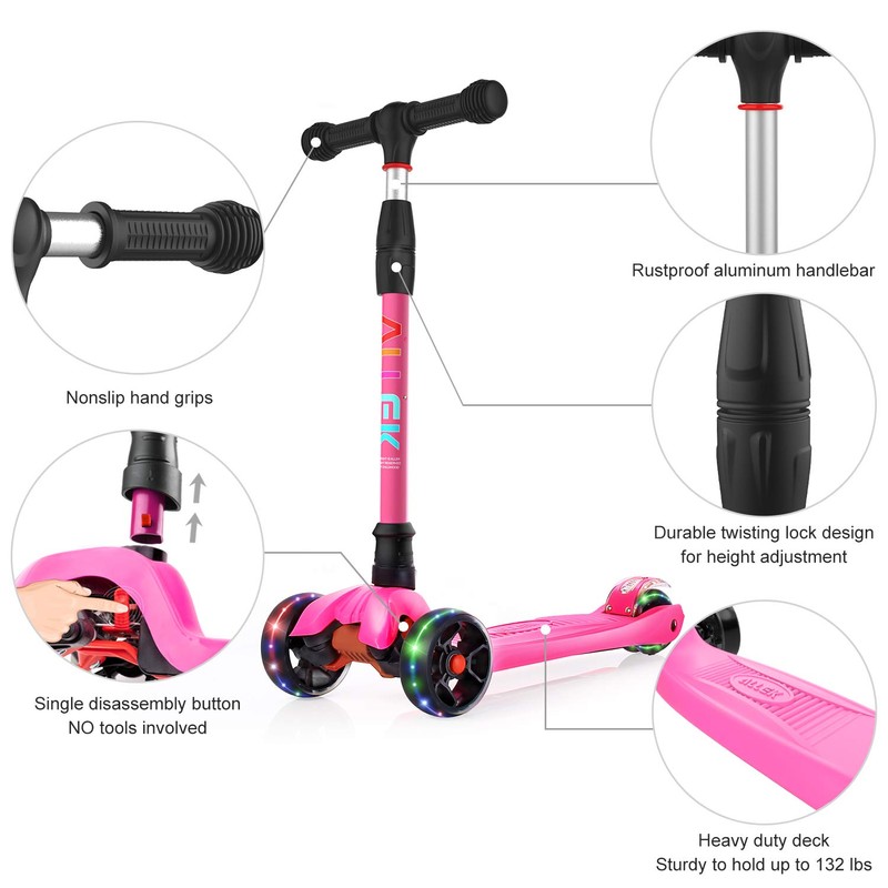 Allek Kick Scooter B02, Lean 'N Glide Scooter with Extra