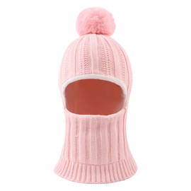 XIAOHAWANG Baby Winter Hat Boys Children's Hats Winter Polar Fleece Windproof Cold Protection Knitted Hat Boys Warm Beanie with Bobble for Children Baby, Light pink
