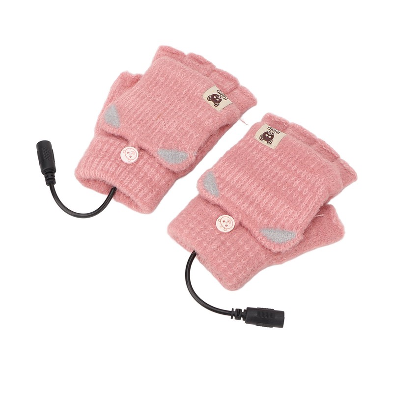 USB Heated Gloves Mitten Men Women Winter Knitted Fingerless Hand