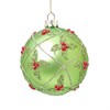 Matt Green Bauble With Holly Trellis Design 8cm