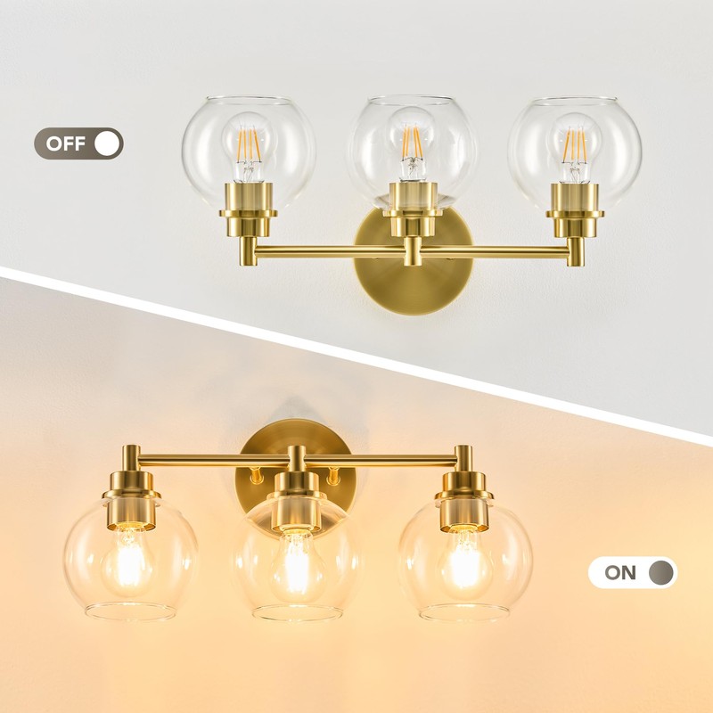VONLUCE Bathroom Light Fixtures, 3-Light Bathroom Vanity Light with Globe