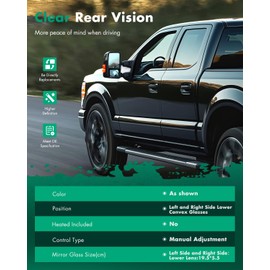 SCITOO Lower Convex Towing Mirror Glass Replacement with Left Driver Right Passenger Side Mirror Lens Compatible with 2008-2017 For Toyota For Sequoia 2007-2017 For Toyota For Tundra